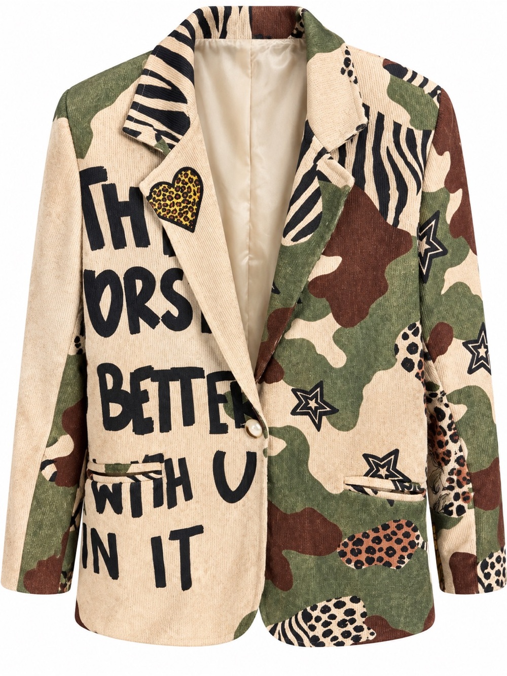 F43. From Italy 🇮🇹 Women’s Mixed-Camo Graphic Blazer Jacket